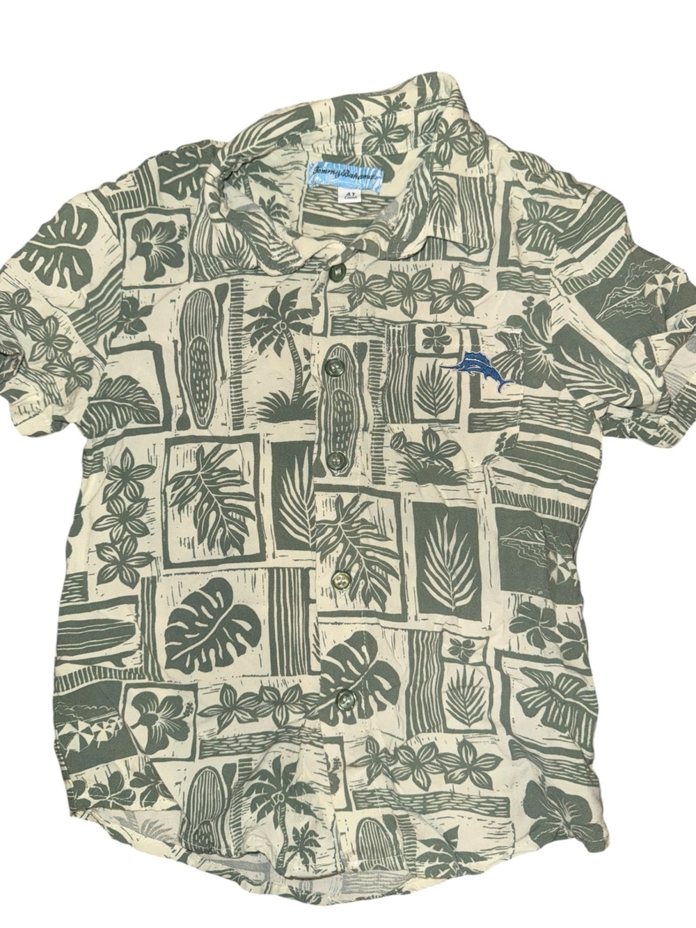 Tommy Bahama Kids Hawaiian Shirt, Green Tropical Print